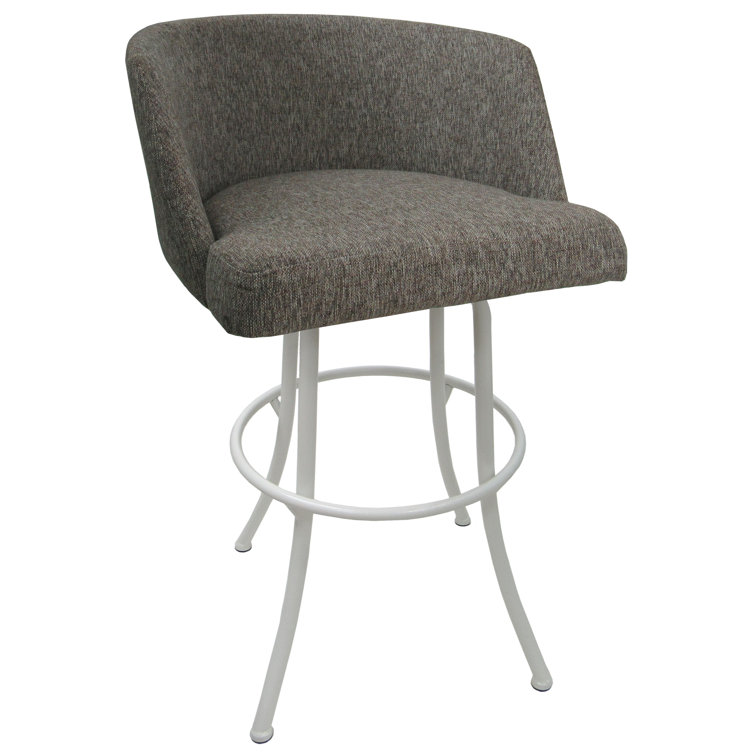 Extra Tall White and Gray Upholstered Swivel Bar Stool