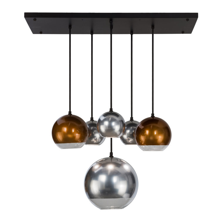 Brushed Nickel 6-Light LED Globe Pendant Chandelier