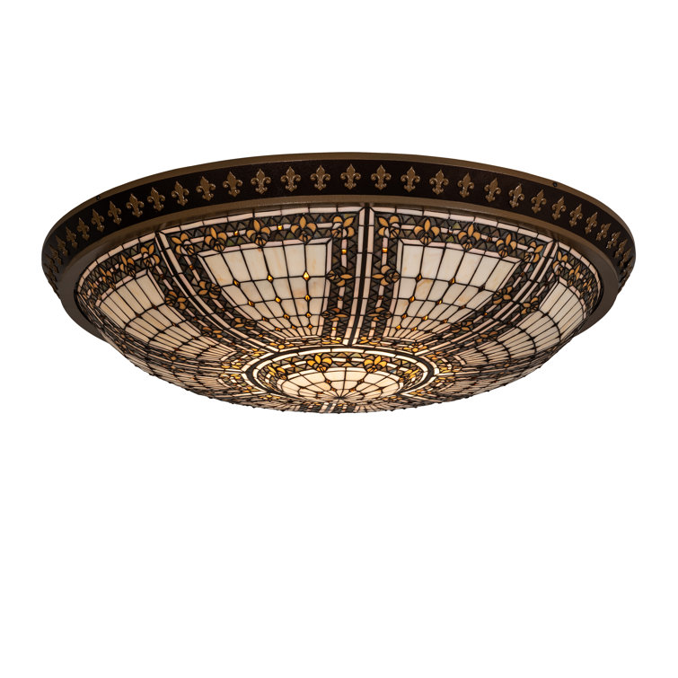 Meyda Fleur-de-Lis 8-Light Copper Vein & Amber Glass Flush Mount