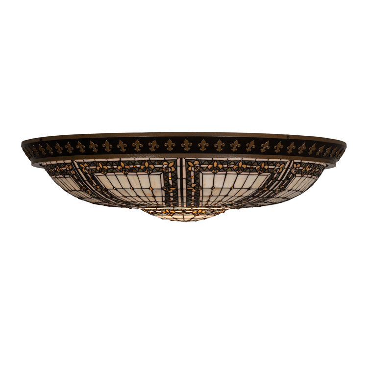Meyda Fleur-de-Lis 8-Light Copper Vein & Amber Glass Flush Mount