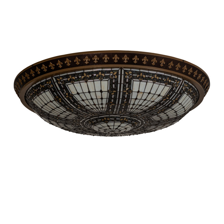 Meyda Fleur-de-Lis 8-Light Copper Vein & Amber Glass Flush Mount