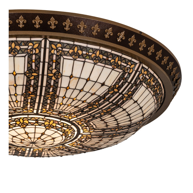 Meyda Fleur-de-Lis 8-Light Copper Vein & Amber Glass Flush Mount