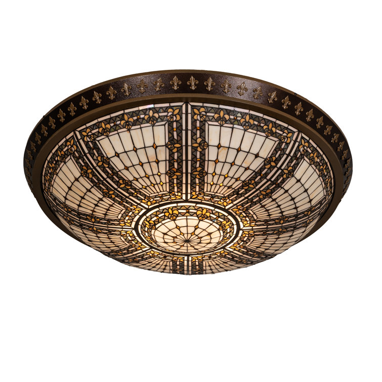 Meyda Fleur-de-Lis 8-Light Copper Vein & Amber Glass Flush Mount