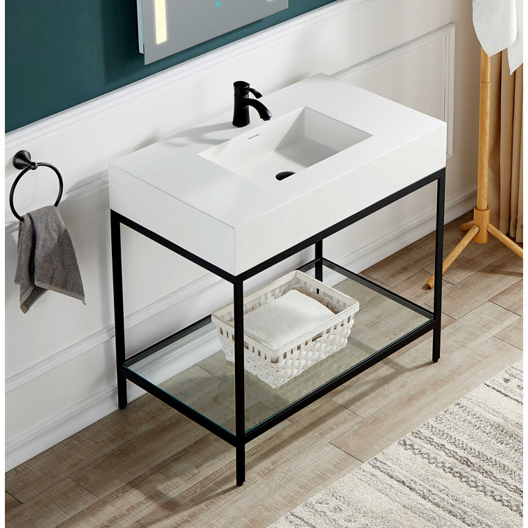 Ventura 36'' Matte Black and White Resin Console Sink