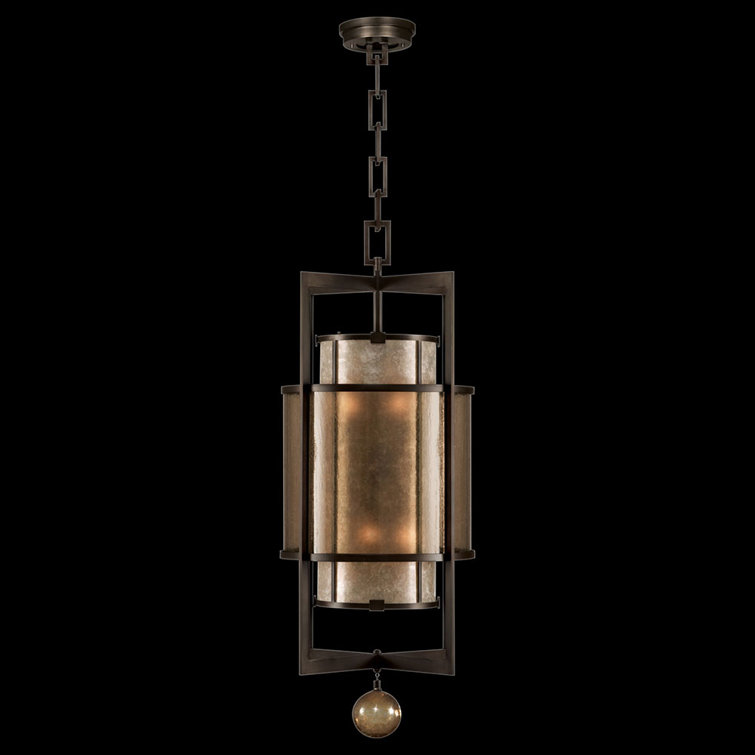Singapore Moderne Silver Leaf 6-Light Drum Pendant with Glass Accents