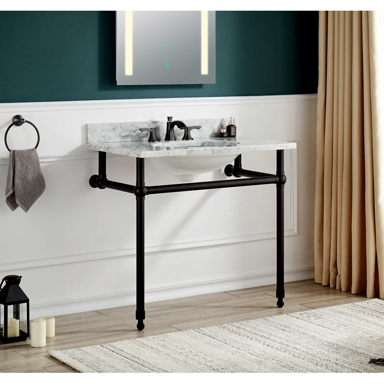 Matte Black Wall-Mount Console Sink with Stone Countertop