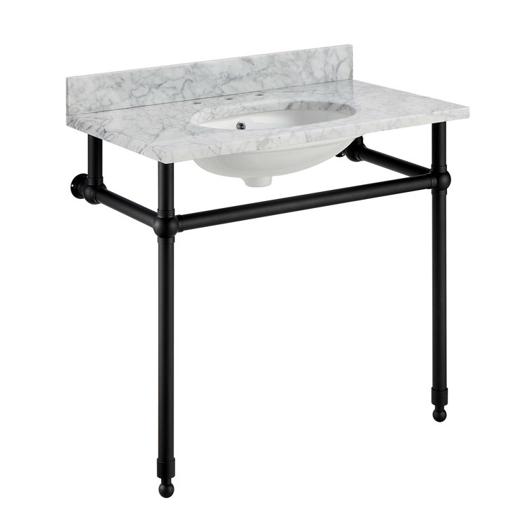Matte Black Wall-Mount Console Sink with Stone Countertop