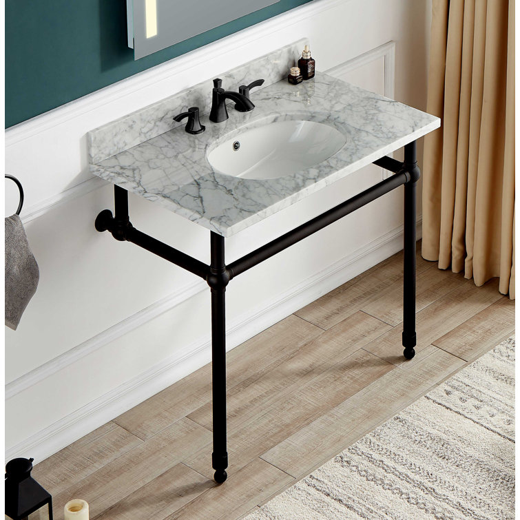 Matte Black Wall-Mount Console Sink with Stone Countertop