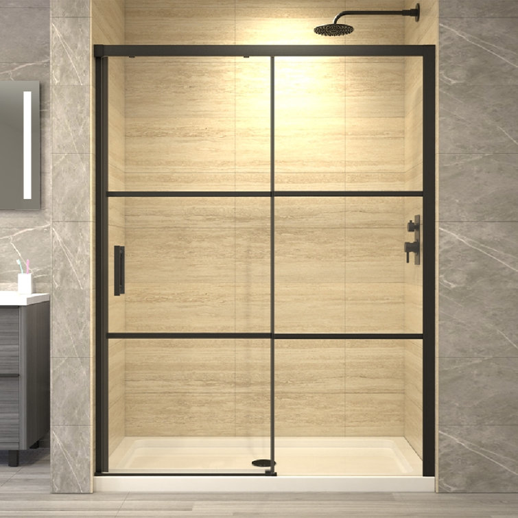 60'' Matte Black Framed Rectangular Sliding Shower Enclosure