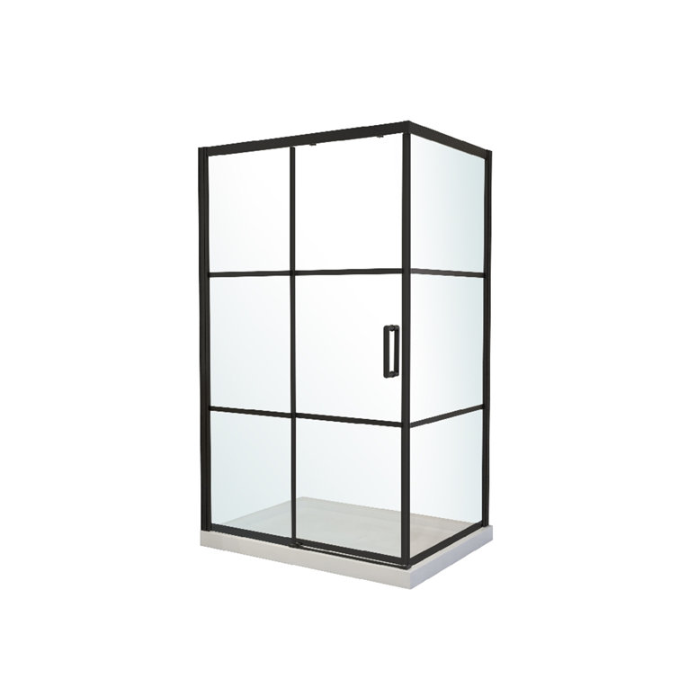 48'' Matte Black Framed Sliding Shower Enclosure with Clear Glass