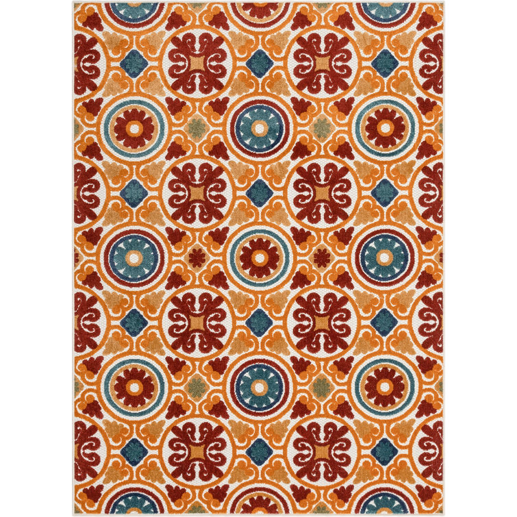 Dorado Red and Yellow Geometric 5' x 7' Outdoor Rug