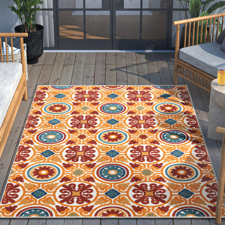 Dorado Red and Yellow Geometric 5' x 7' Outdoor Rug