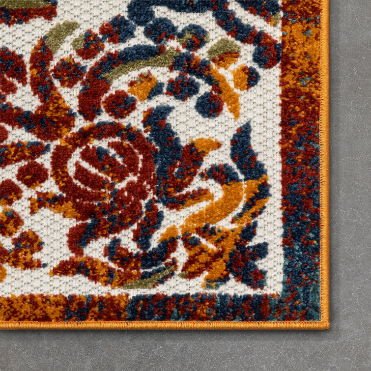 Ivory Medallion Synthetic Reversible Runner Rug