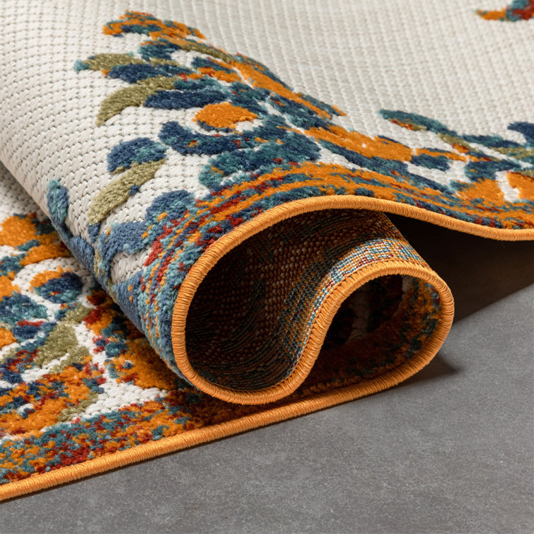 Ivory Medallion Synthetic Reversible Runner Rug