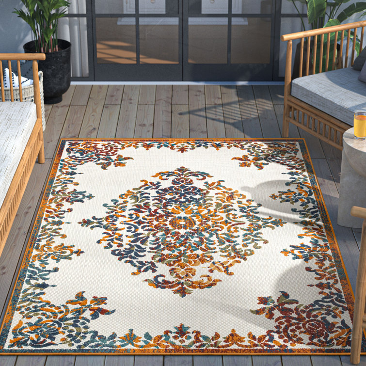 Ivory Medallion Synthetic Reversible Runner Rug