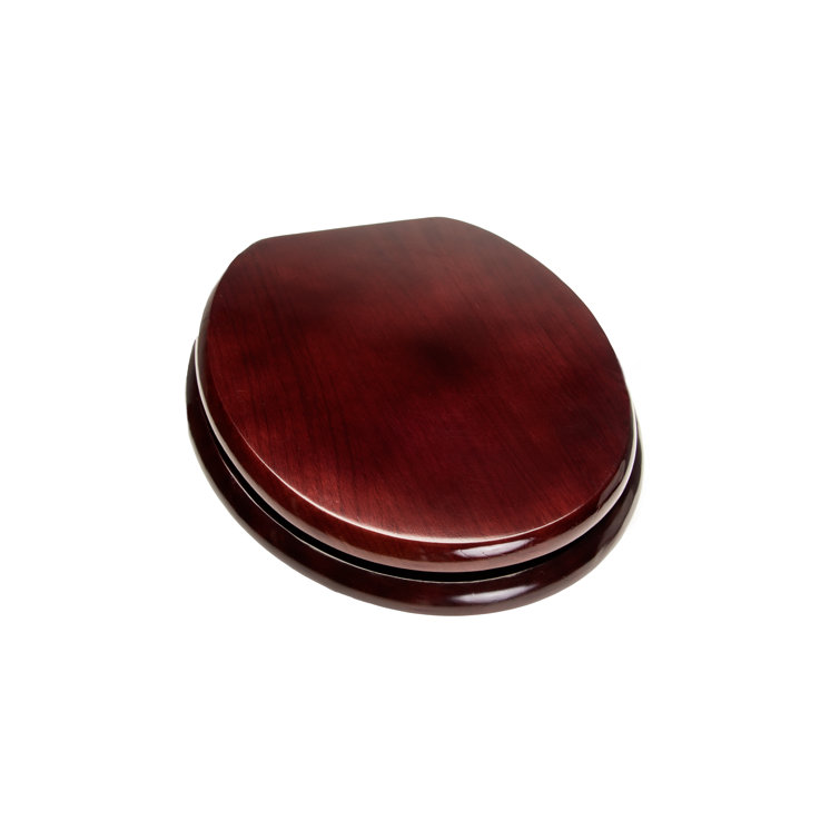 Solid Mahogany Round Toilet Seat with Polished Brass Hinges
