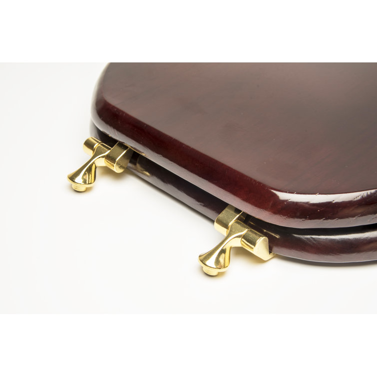 Solid Mahogany Round Toilet Seat with Polished Brass Hinges