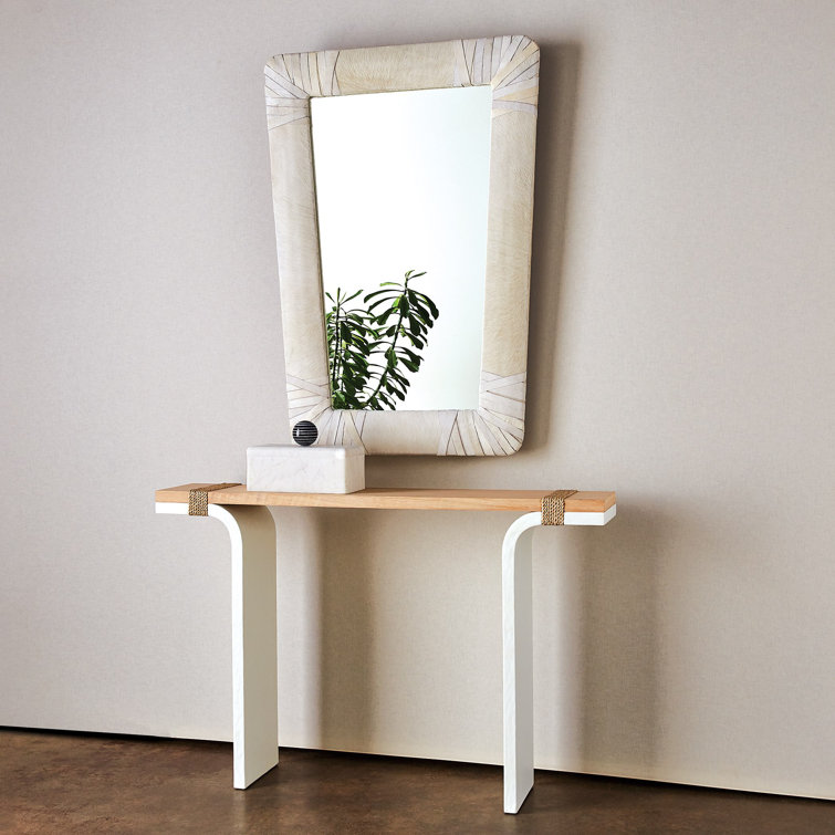 Beige Oak Rectangular Console Table with Storage