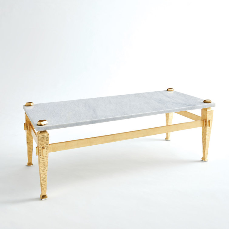 Roman Gold Leaf Contemporary Metal Coffee Table with White Marble Top