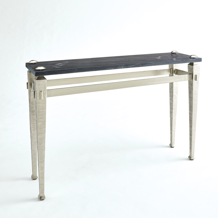 Roman Nickel-Plated Iron Console with Flamed Black Marble Top