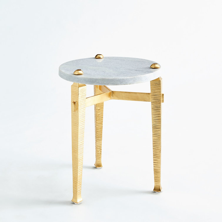 Contemporary Round Marble Drinks Table with Gold Leaf Base