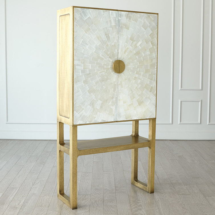 Selenite Sunburst Hardwood Bar Cabinet with Brass Detailing