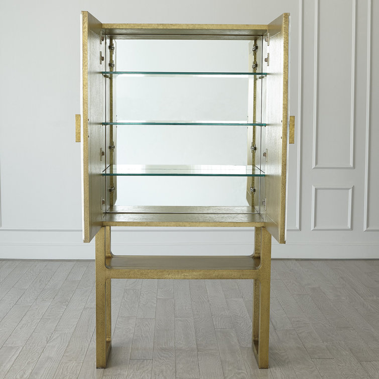Selenite Sunburst Hardwood Bar Cabinet with Brass Detailing