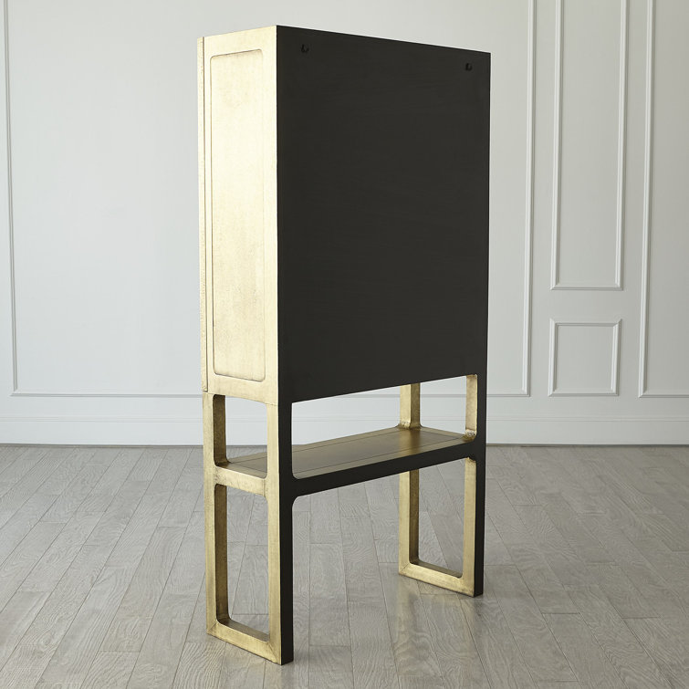 Selenite Sunburst Hardwood Bar Cabinet with Brass Detailing