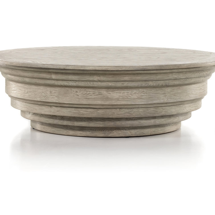 Weathered Blonde Oak Round Coffee Table with Solid Pine Base