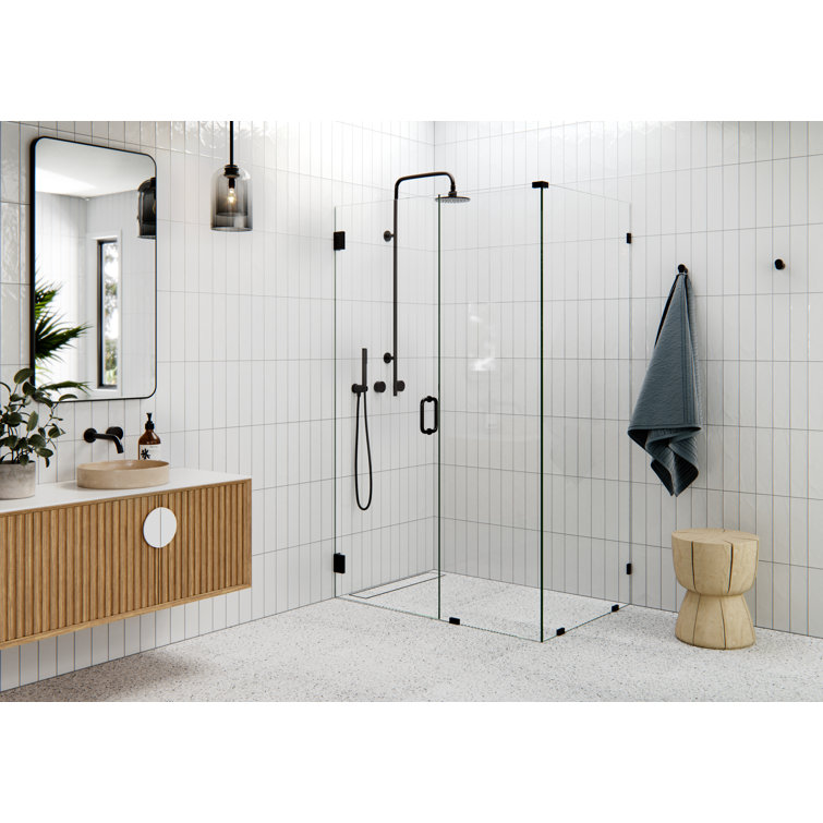Polished Brass Frameless Glass Shower Enclosure with Hinged Door