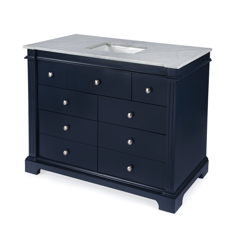 Garza 48" Navy Blue Acacia Wood Bathroom Vanity with Marble Top