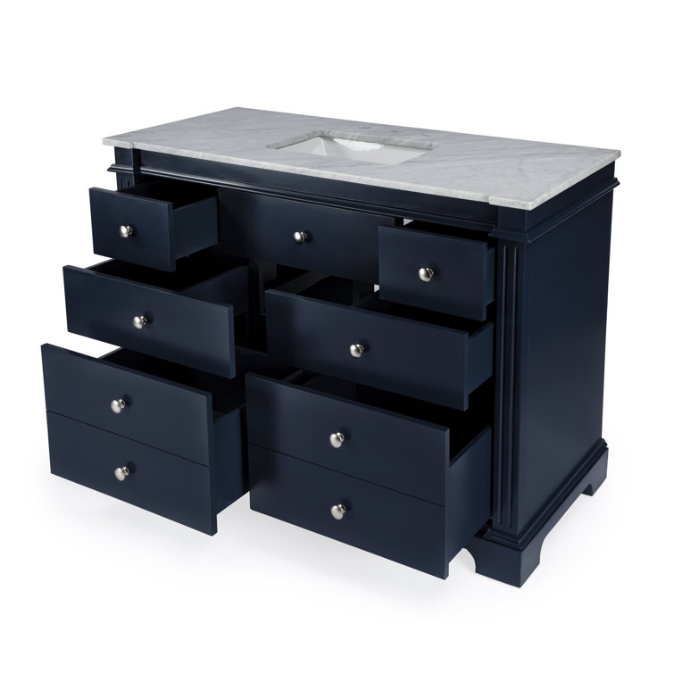 Garza 48" Navy Blue Acacia Wood Bathroom Vanity with Marble Top