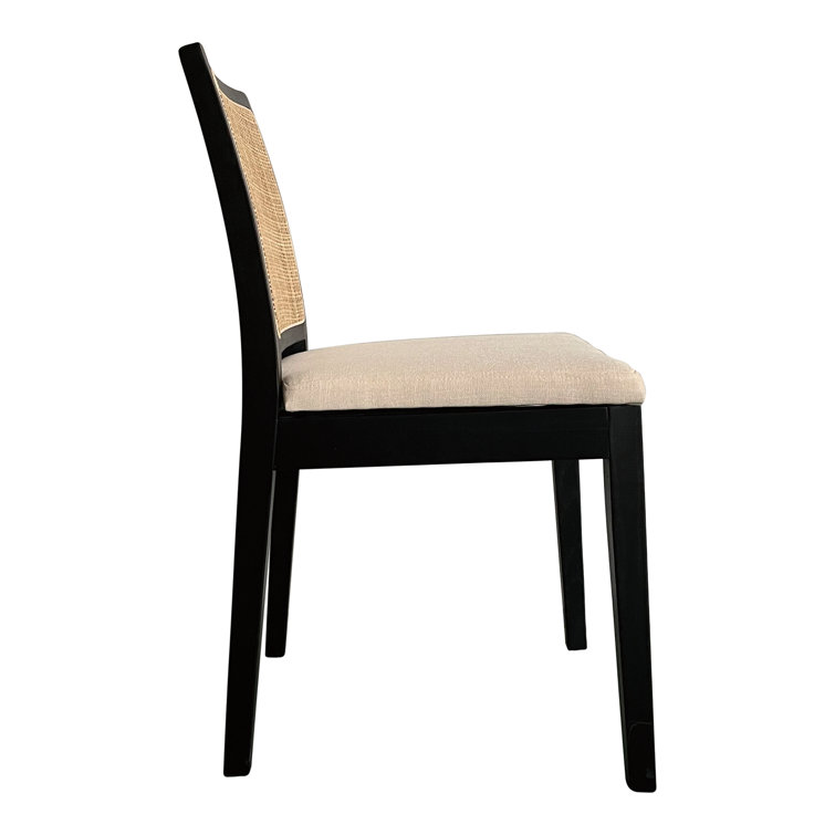 Black and Natural Elm Wood and Cane Side Chair Set