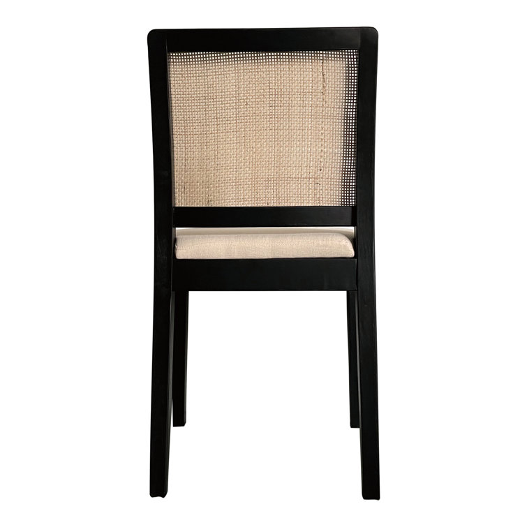 Black and Natural Elm Wood and Cane Side Chair Set