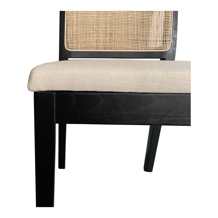 Black and Natural Elm Wood and Cane Side Chair Set