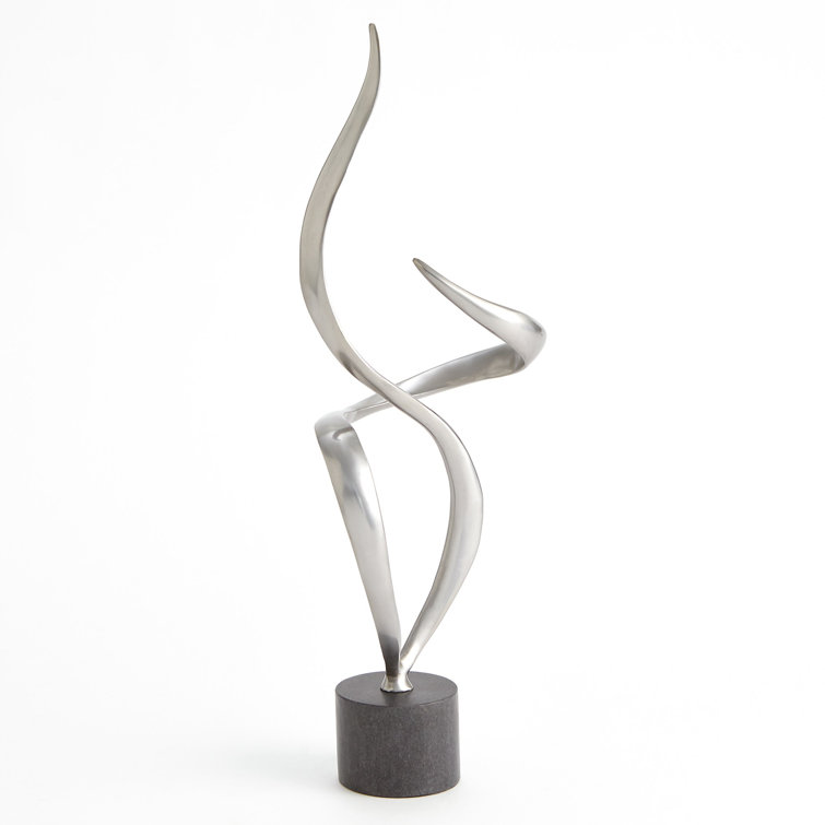 Swirl Antique Nickel Iron Sculpture with Black Marble Base
