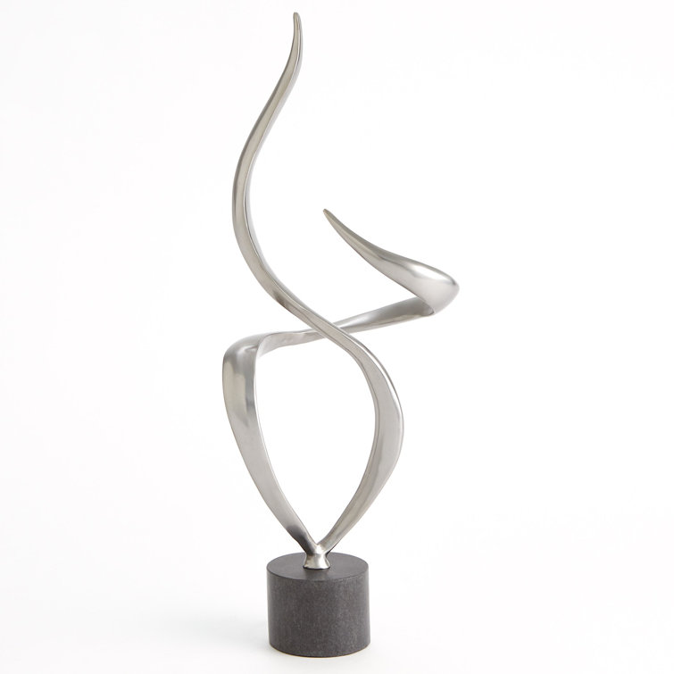 Swirl Antique Nickel Iron Sculpture with Black Marble Base