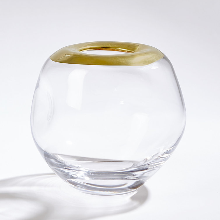 Clear and Gold Handcrafted Glass Vase with 24k Rim