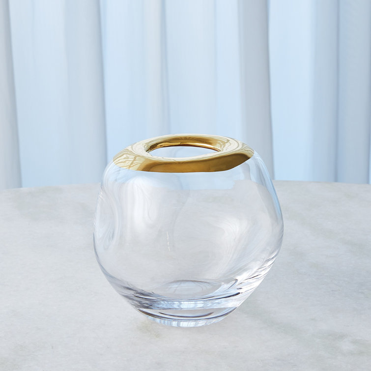 Clear and Gold Handcrafted Glass Vase with 24k Rim