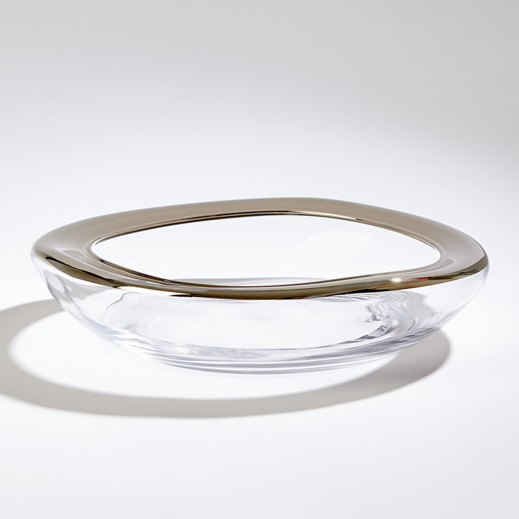 Handmade Polish Art Glass Bowl with Platinum Rim - 15.25''