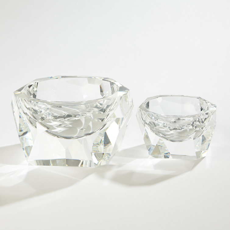 Large Clear Faceted Crystal Decorative Bowl