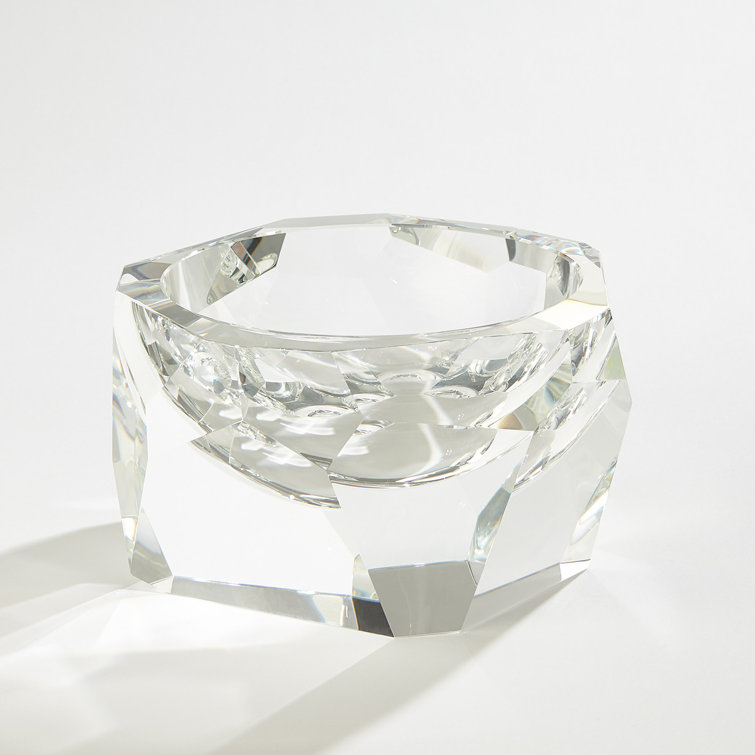 Large Clear Faceted Crystal Decorative Bowl