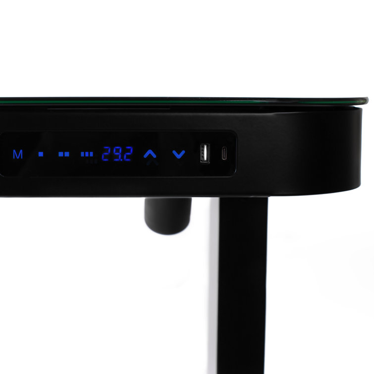 Black Adjustable Height Glass Standing Desk with USB Port and Drawer