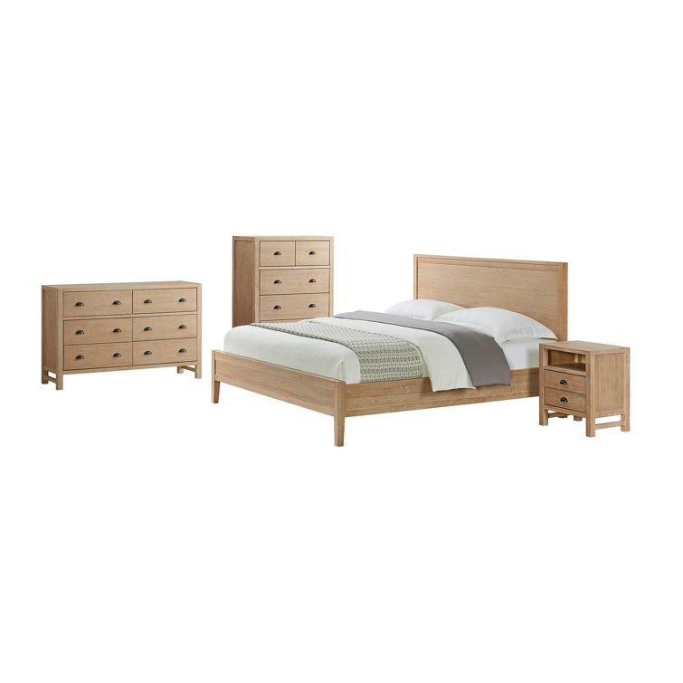 Arden Light Driftwood Pine Wood 4-Piece King Bedroom Set