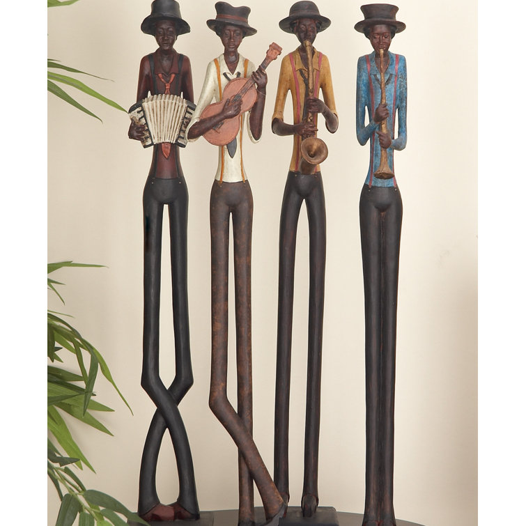 Eclectic Long-Legged Jazz Band Musician Glass Sculptures, 24" Set of 4