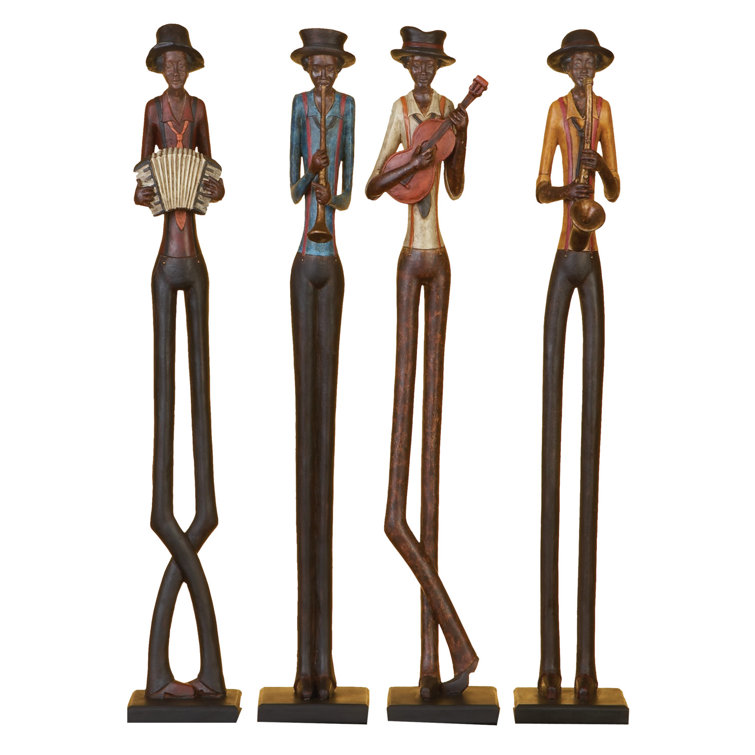 Eclectic Long-Legged Jazz Band Musician Glass Sculptures, 24" Set of 4
