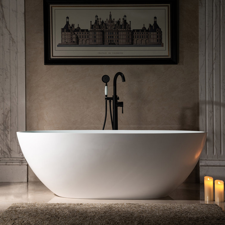 67" Matte White Acrylic Freestanding Oval Bathtub