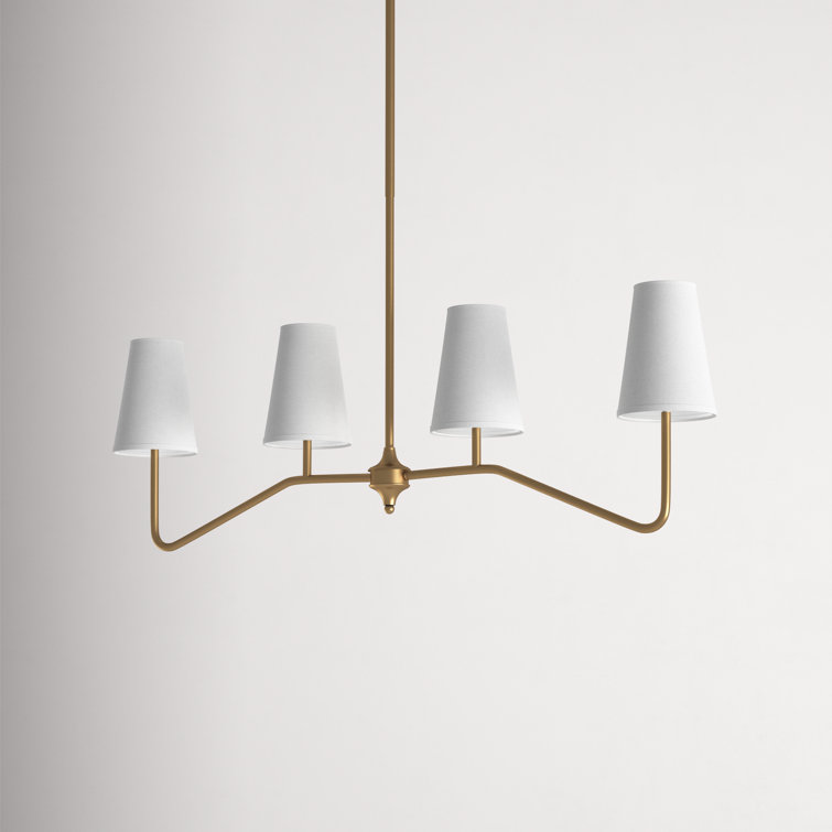 Natural Brass 4-Light Linear Chandelier with White Fabric Shades