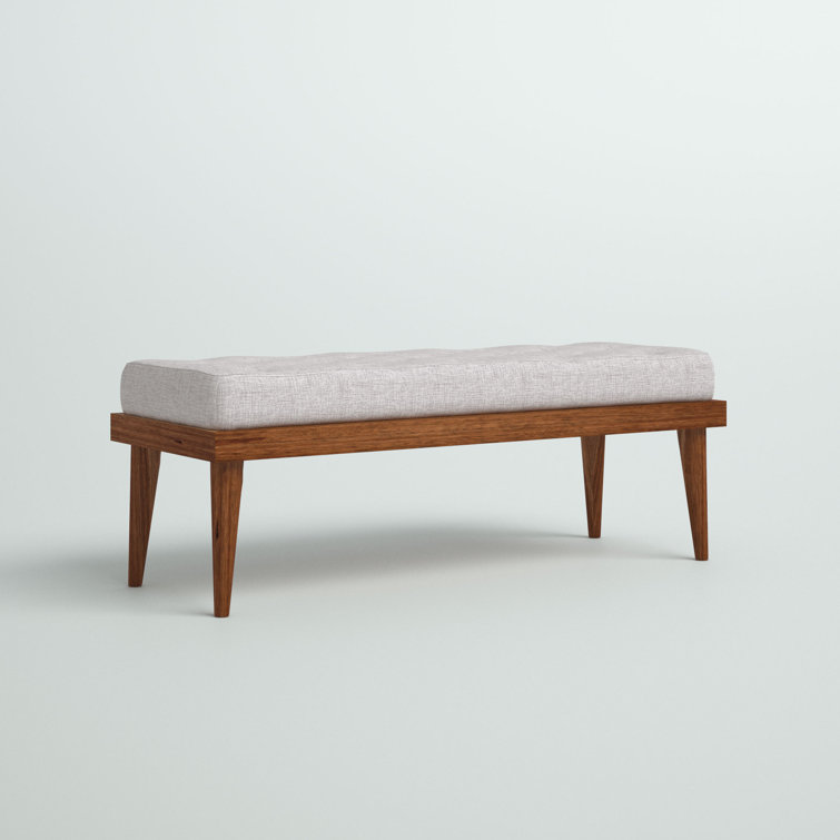 Grayish Beige Foam Upholstered Bench with Walnut Finish