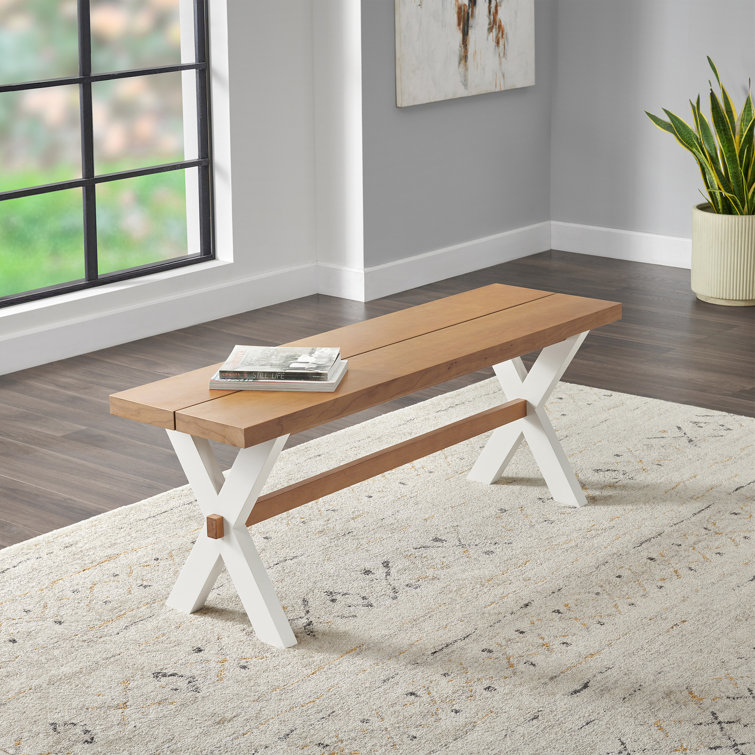 Chelsea 48" Warm Cherry and White Dining Bench with X-Leg Base